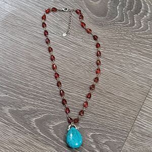 Monet Signed Turquoise Pendant Necklace